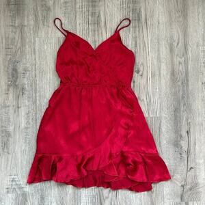 NWT Tobi Red Satin Ruffle Mini Dress Adjustable Spaghetti Straps Size S Small